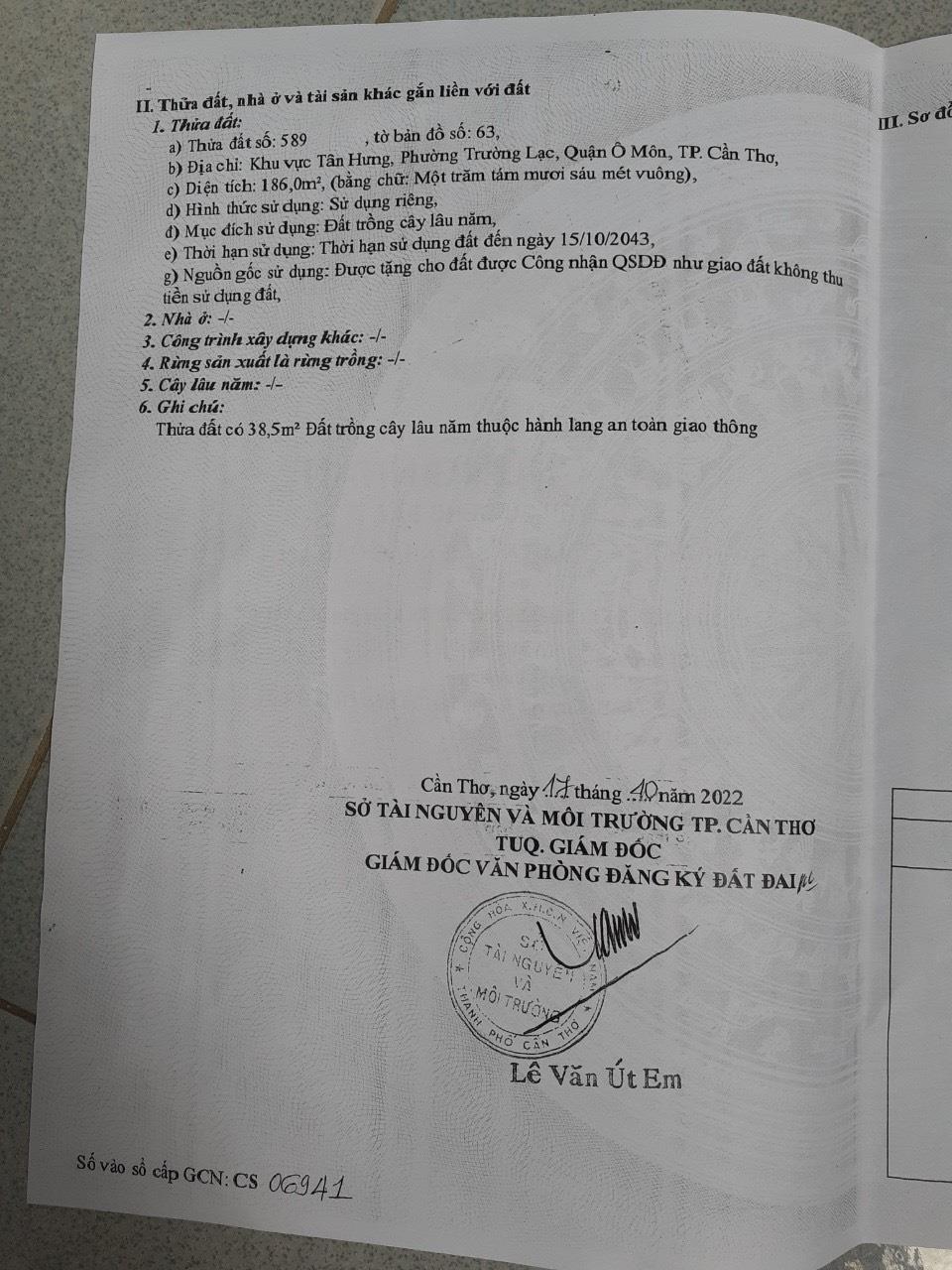 Chính Chủ Cần Tiền Bán Lô Đất Tại Rạch Xẻo Khế, Phường Trường Lạc, Quận Ô Môn, Cần Thơ