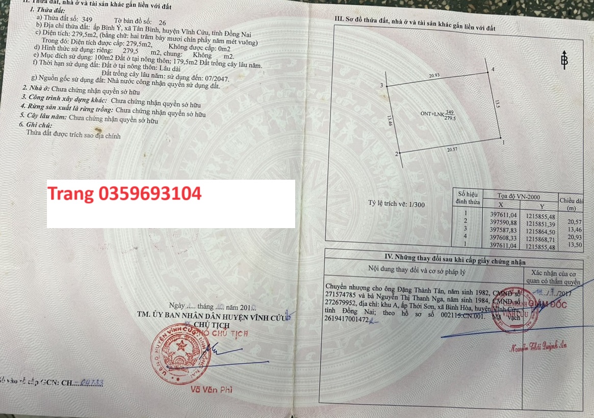 ĐẤT NGỘP BÁN NHANH 300m2 đất xây biệt thự vườn xã Tân Bình,Vĩnh Cửu