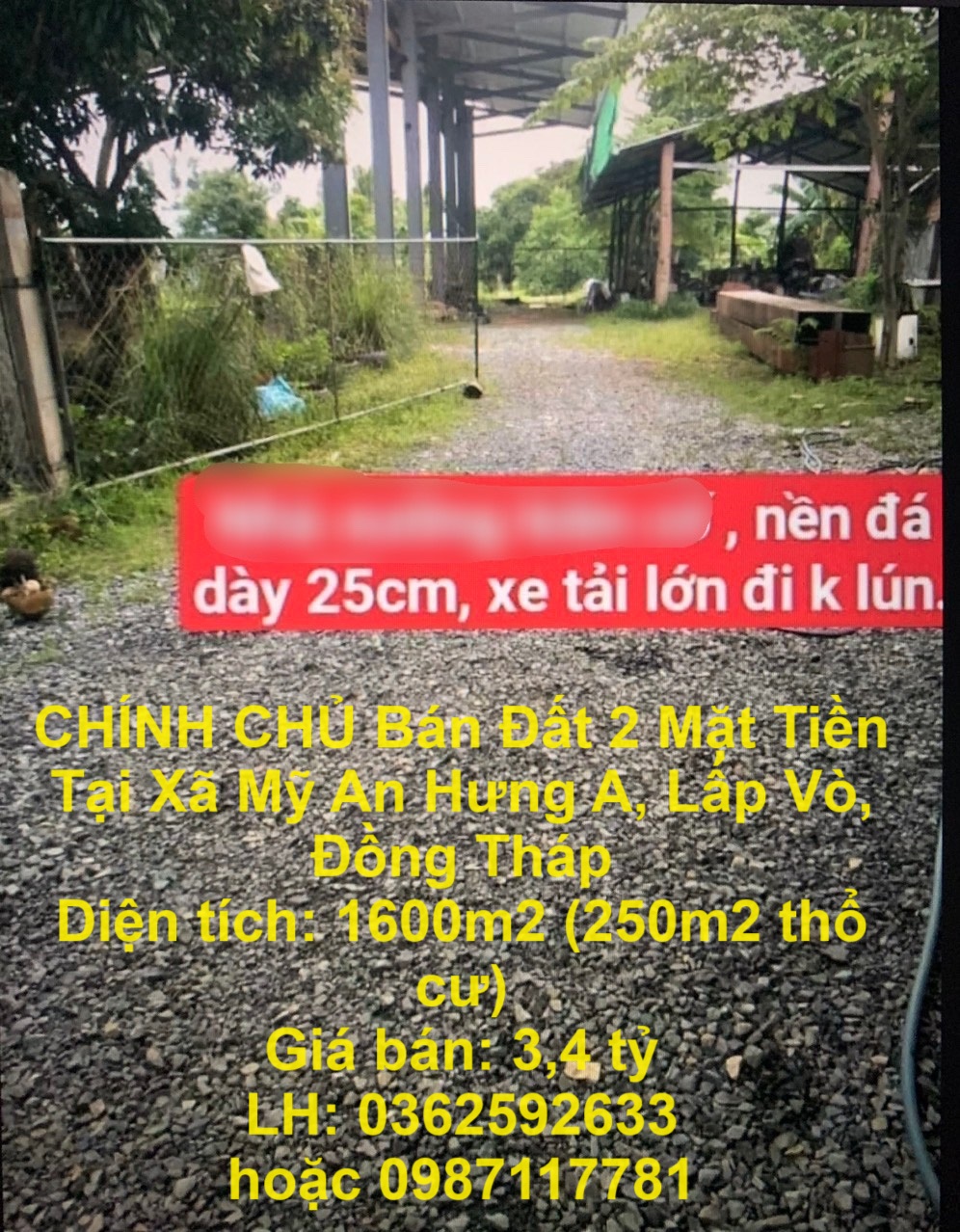 CHÍNH CHỦ Bán Đất 2 Mặt Tiền Tại Xã Mỹ An Hưng A, Lấp Vò, Đồng Tháp