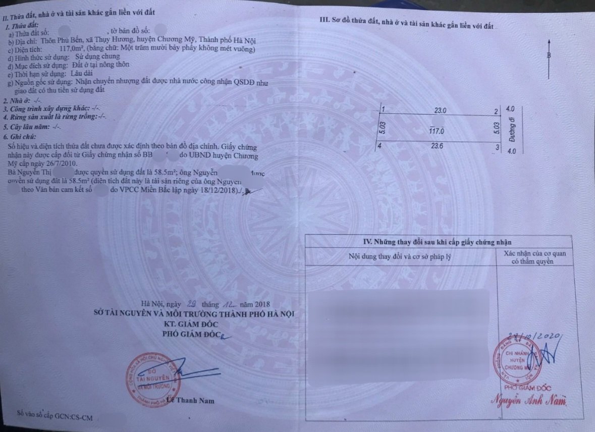 Hơn 100m - đường ô tô tránh - Thụy Hương - Chỉ hơn 2 tỷ - Lô đất 117m, toàn bộ là đất ở lâu dài - Mặt tiền 5m, sổ