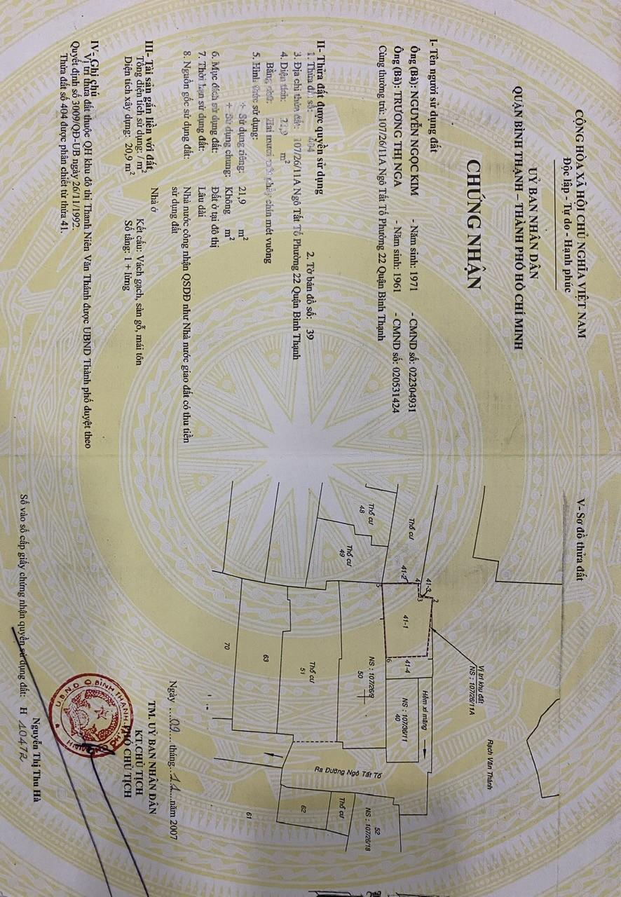 NHÀ Chính Chủ - Giá Tốt - Bán Nhà Tại 107/26/11A Ngô Tất Tố, Phường 12, Bình Thạnh, HCM