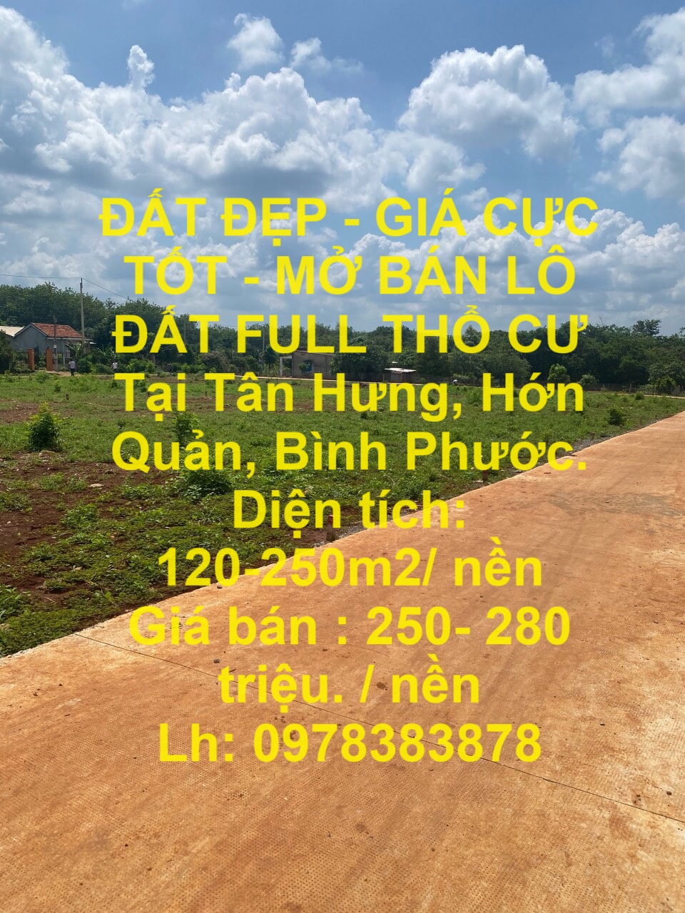 ĐẤT ĐẸP - GIÁ CỰC TỐT - MỞ BÁN LÔ ĐẤT FULL THỔ CƯ Tại Tân Hưng, Hớn Quản, Bình Phước.