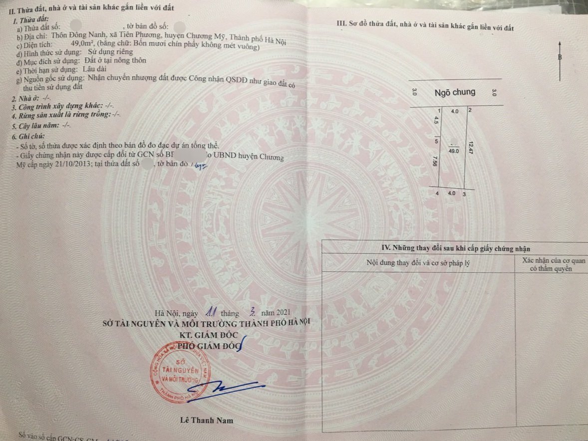 49m - mặt tiền 4m - Full thổ - Đồng Nanh, Tiên Phương - Lô đất 49m, toàn bộ là đất thổ cư - Mặt tiền 4m, tường bao