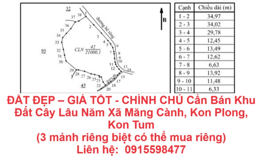 ĐẤT ĐẸP – GIÁ TỐT - CHÍNH CHỦ Cần Bán Khu Đất Cây Lâu Năm Xã Măng Cành, Kon Plong, Kon Tum