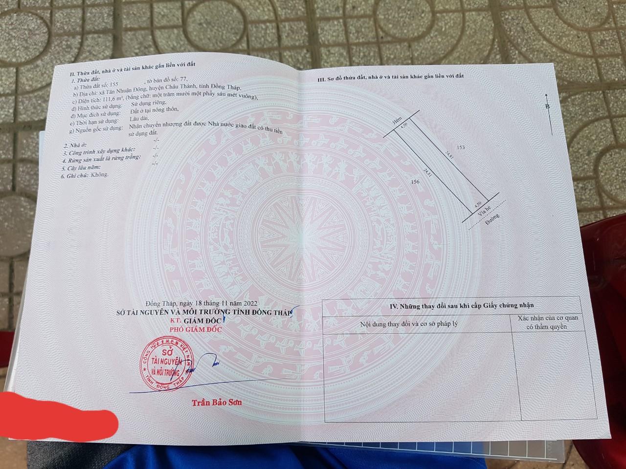 CHÍNH CHỦ Bán Lô Đất Vị Trí Tại Tỉnh lộ 854,Tân Nhuận Đông, Châu Thành, Đồng Tháp