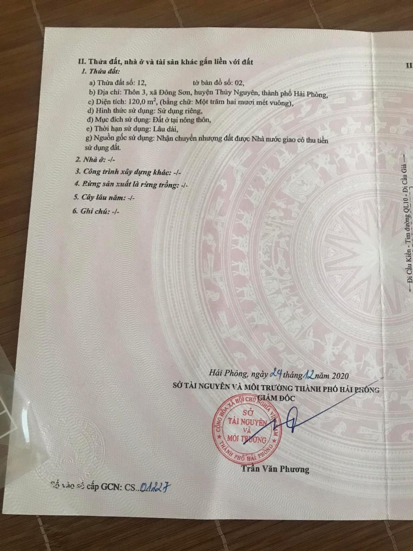 Chính chủ cần bán mảnh đất mặt đường quốc lộ 10 Thôn 3, Đông Sơn, Thủy Nguyên, Hải Phòng.