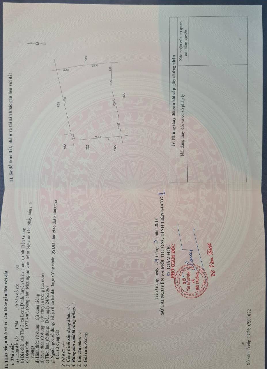 ĐẤT ĐẸP - GIÁ TỐT - Chính Chủ Cần Bán Lô Đất tại Ấp Tây 2, xã Long Định, Châu Thành, Tiền Giang.