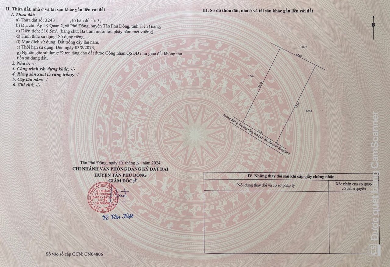 ĐẤT CHÍNH CHỦ - GIÁ TỐT tại ấp Lý Quản 2, Phú Đông, Tân Phú Đông, Tiền Giang