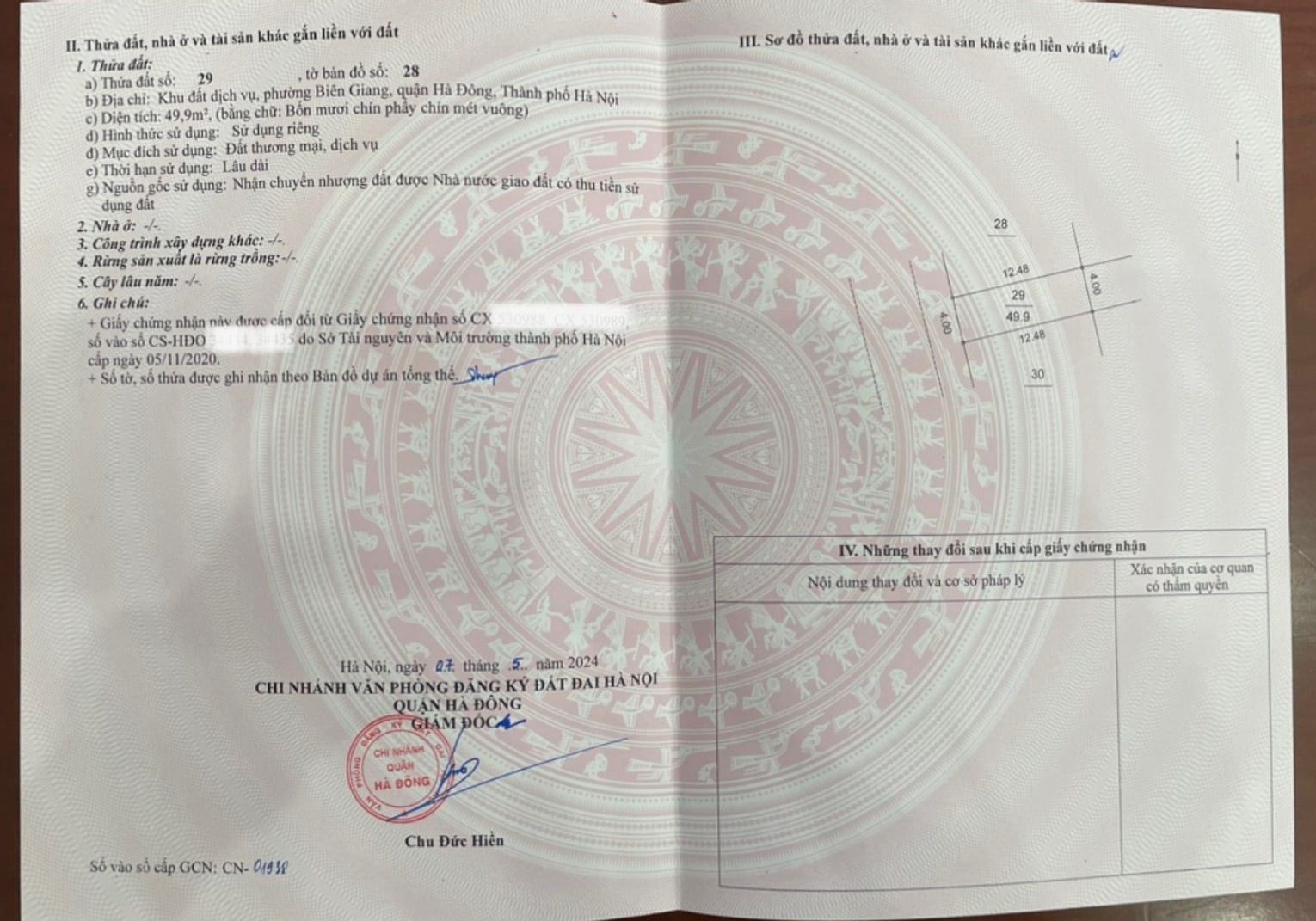 Cc Cần bán 49.9m2 tại dịch vụ Phúc Tiến, Biên Giang, Hà Đông, Hà Nội.