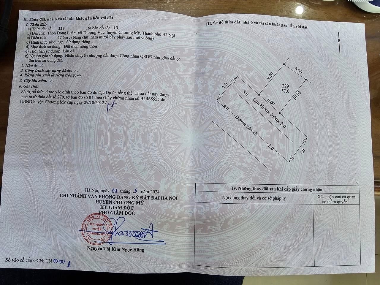 Cc gửi bán 57.6m2, mt 6m, đất đấu giá Thượng Vực Chương Mỹ, Hà Nội, đường 10m, ô tô tránh, kinh doanh