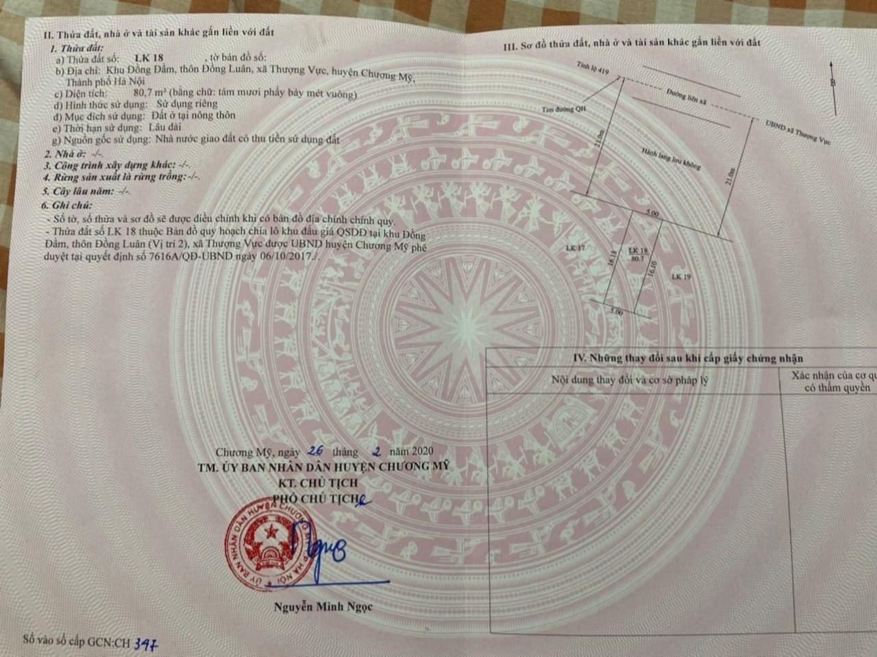 Chính chủ gửi bán lô 80.7m2, chỉ 2.x tỷ, đất đấu giá mặt đường liên xã kinh Doanh tại Đồng Luân, xã Thượng Vực Chương