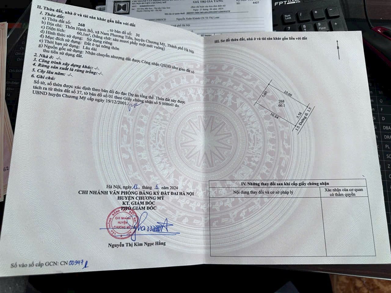 Cc gửi bán 60m2, nhỉnh 400tr, full thổ cư mt 5 m58 hau 5 m60. Nở hậu sinh tài lộc tại nam phương tiến. Chương Mỹ Hà Nội