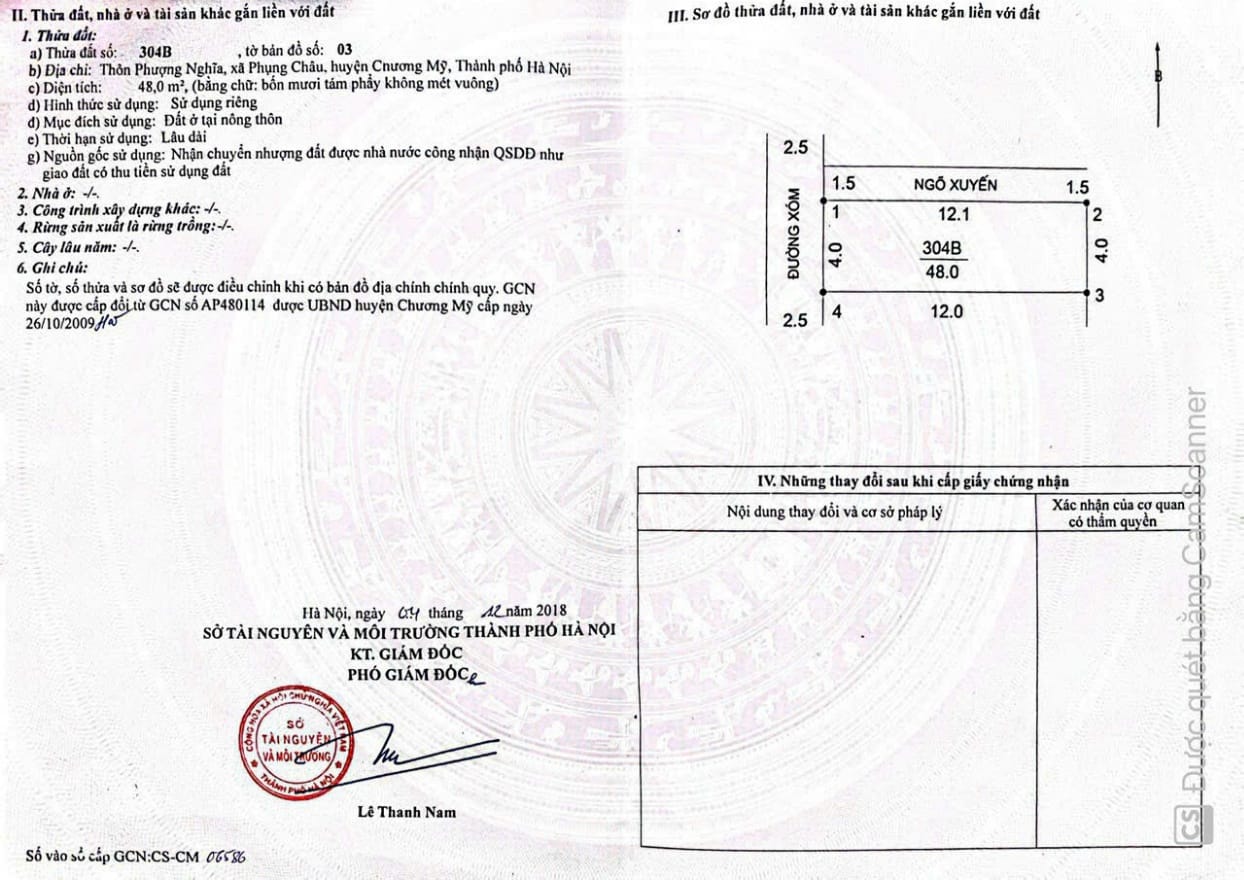 Cc cần bán 48m2, mt=hậu= 4m, tại Phượng Nghĩa, Phụng Châu, Chương Mỹ, Hà Nội.