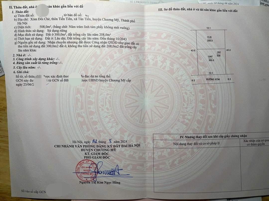 Chính chủ gửi bán 508m2, mt 12m, tại Tân Tiến, Chương Mỹ, Hà Nội, ô tô tránh, ngõ thông, chia lô, nghỉ dưỡng