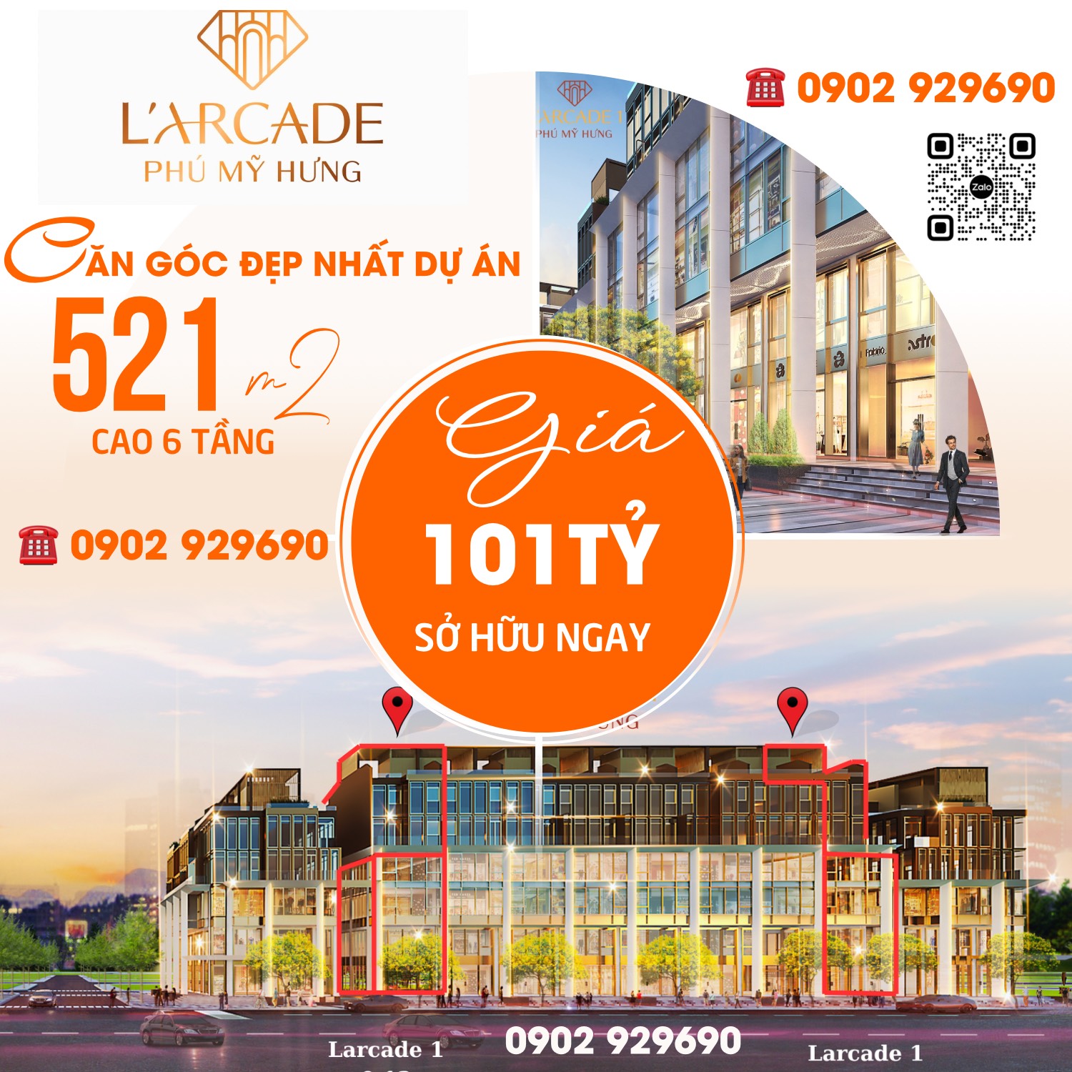 Căn góc đẹp nhất to nhất dự án L'Arcade Phú Mỹ Hưng. Cao 6 tầng. Trực tiếp từ chủ đầu tư