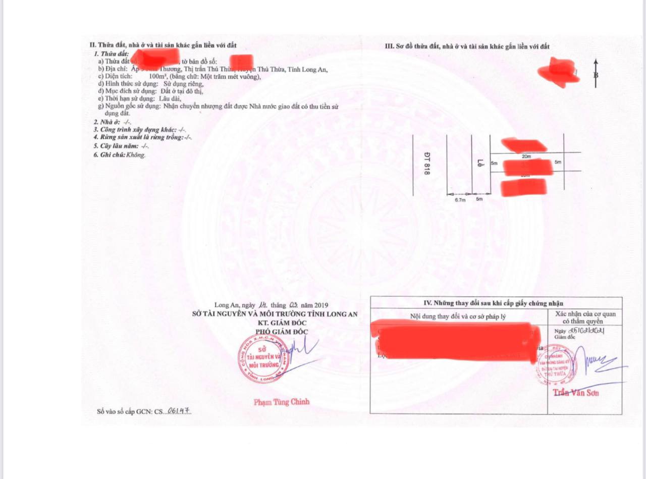 Cắt lô lô 100m2 thổ cư, mặt tiền đường DT818 đường 42m, đất ở đô thị giá 3,3 tỷ thương lượng LH 0774946669