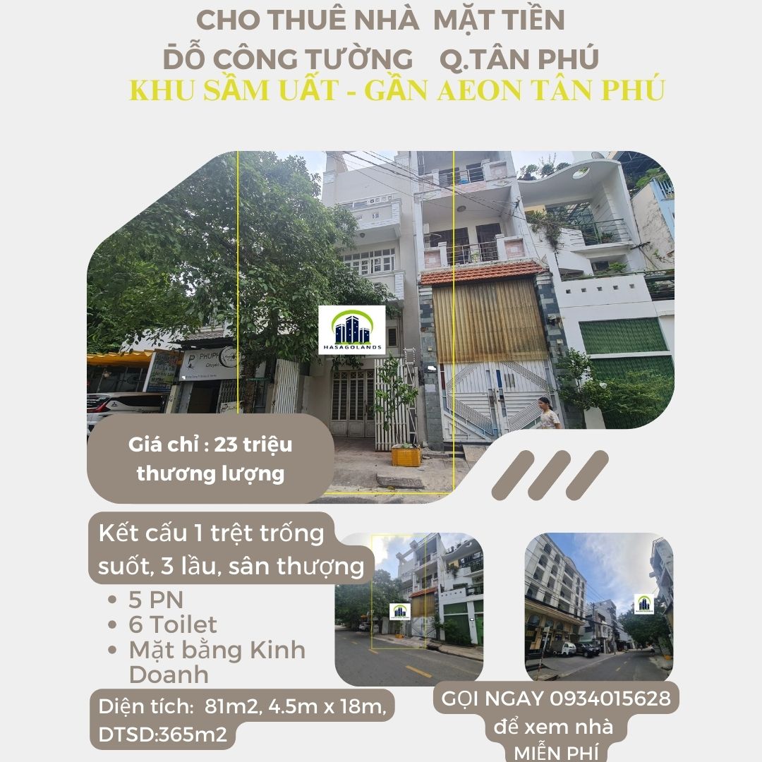 GẤP- Cho thuê nhà Mặt Tiền NB Tân Quý 81m2, 3Lầu+ST, 23 Triệu-GẦN AEON