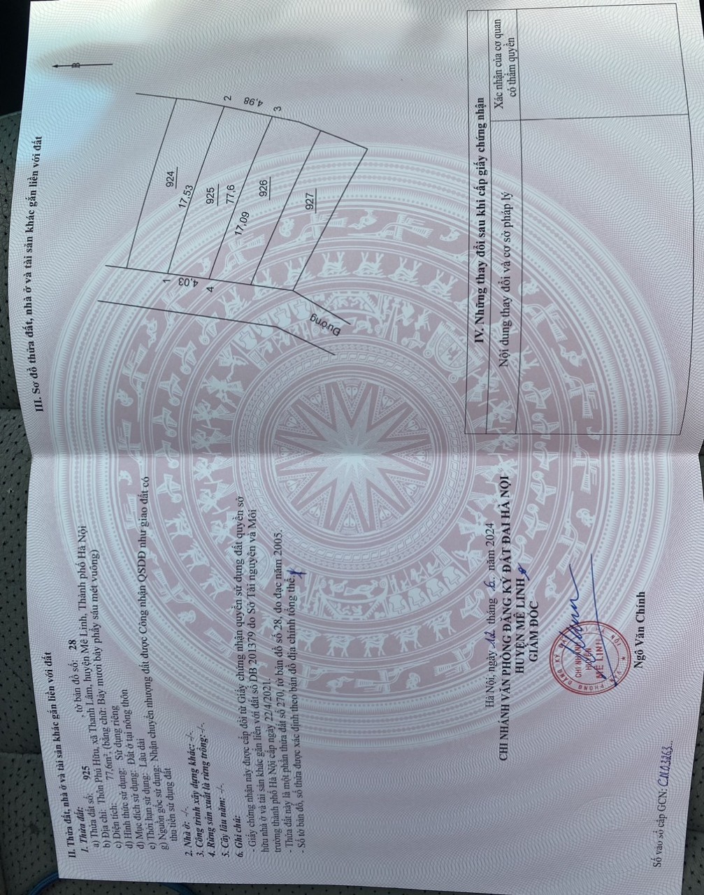 Cực Hiếm Đất Phú Hữu - Thanh Lâm - Mê Linh Lô đất Tài lộc MT 4,03 hậu 4,98 Đường rộng ngõ thông