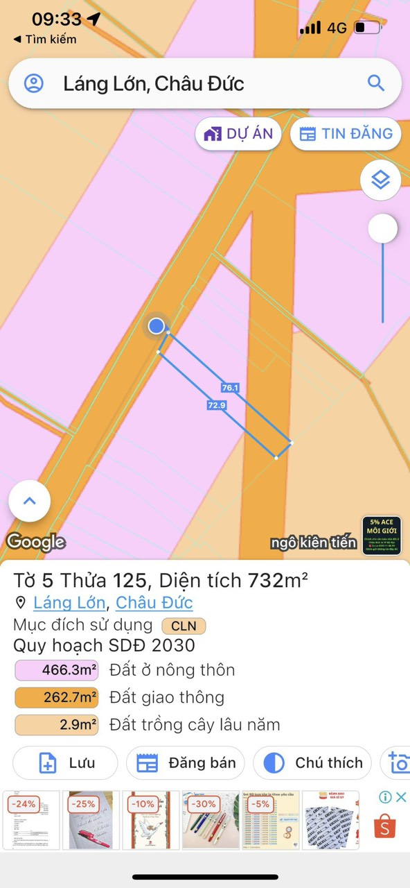 Đất mặt tiền Láng Lớn - Xà Bang 10x76, Đất quy hoạch 2 MT trước và sau