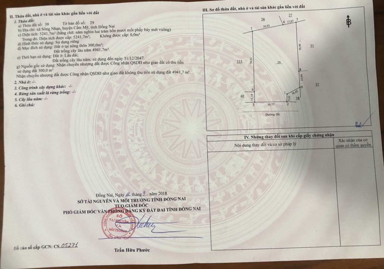 Chính chủ cần bán lô đất giá tốt cho nhà đầu tư tại Sông Nhạn, Cẩm Mỹ.