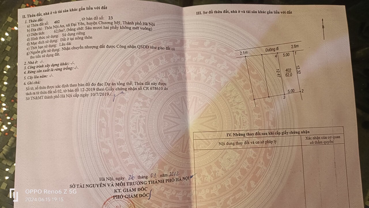 62 m2 tại Nội An - Đại Yên - Chương Mỹ - Ngay cạnh đường tỉnh lộ 419