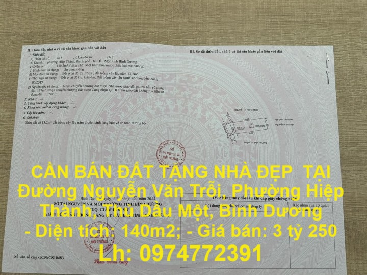 CẦN BÁN ĐẤT TẶNG NHÀ ĐẸP TẠI Đường Nguyễn Văn Trỗi, Phường Hiệp Thành, Thủ Dầu Một, Bình Dương