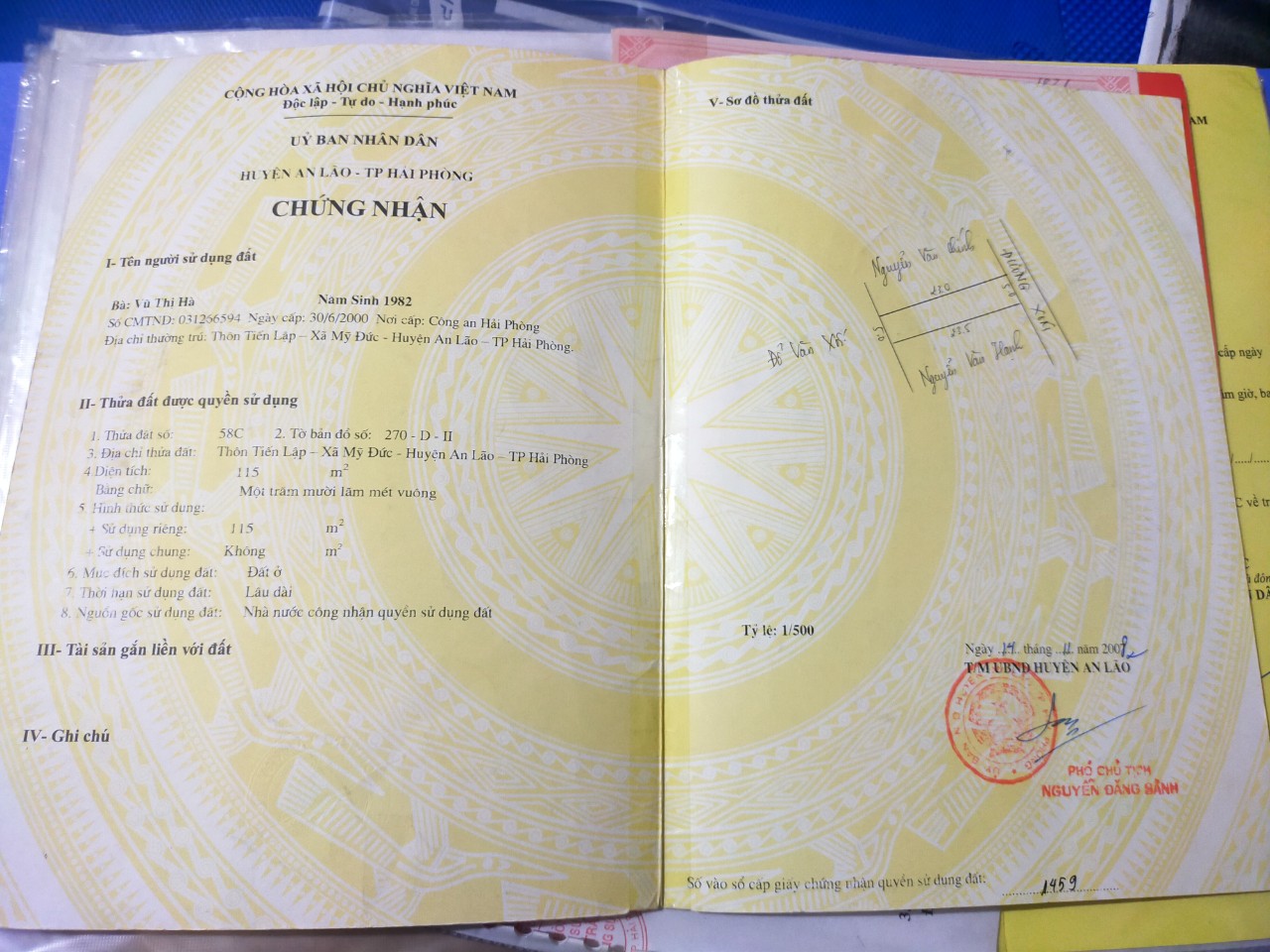 Bán gấp lô đất DT 115 M ngang 5 Mỹ Đức An Lão Hải Phòng