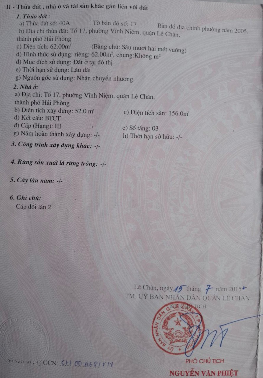 Bán nhà Thiên Lôi gần ngay ngã 4 Phúc Tăng, diện tích 62m 3 tầng độc lập GIÁ 2.86 tỉ