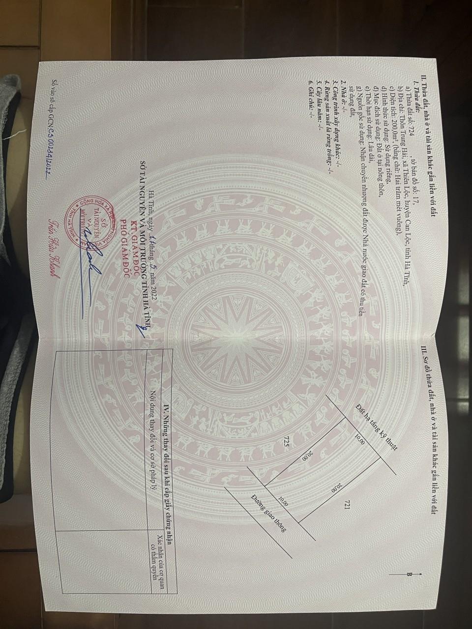 ĐẤT ĐẸP - CHÍNH CHỦ Cần Bán Nhanh Lô Đất Mặt Tiền tại xã Thiên Lộc, huyện Can Lộc, tỉnh Hà Tĩnh