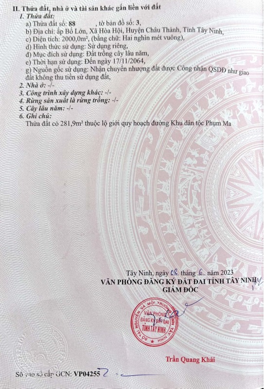 Bán Đất,Ấp Bố Lớn, Xã Hòa Hội, Huyện Châu Thành, Tỉnh Tây Ninh