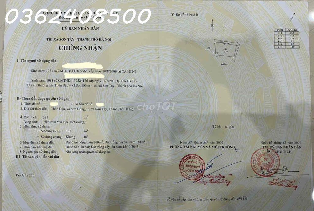 Chính chủ cần bán đất tại Cống Trương, Xã Sơn Đông, Thị xã Sơn Tây, Hà Nội