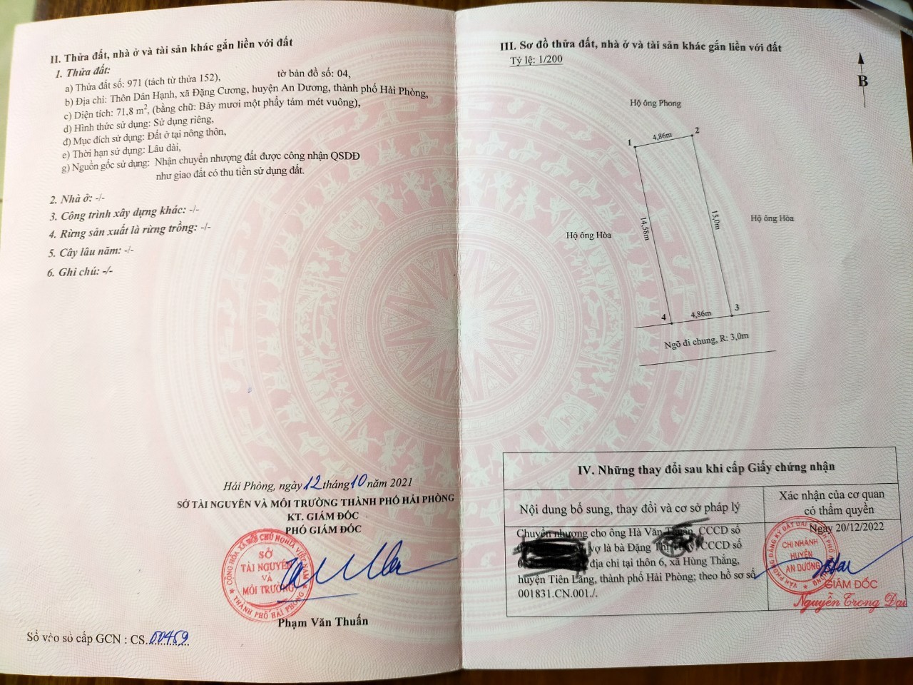 Bán gấp lô đất dt 71 M Đặng Cương An Dương HP