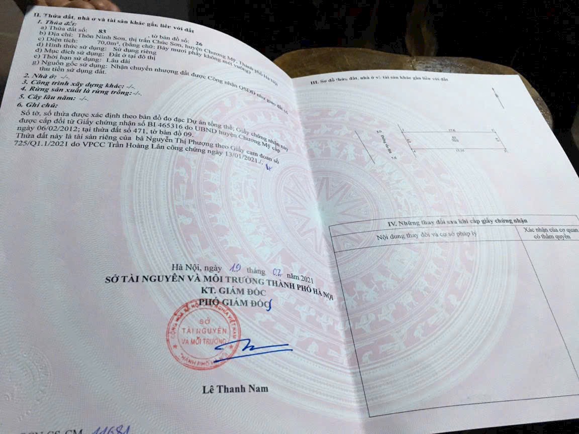 Chính chủ gửi bán 2lô đất 69-70 m Thôn ninh sơn thị trấn chúc sơn Đường ô tô thoải mãi Sổ đỏ sẵn công chứng trong