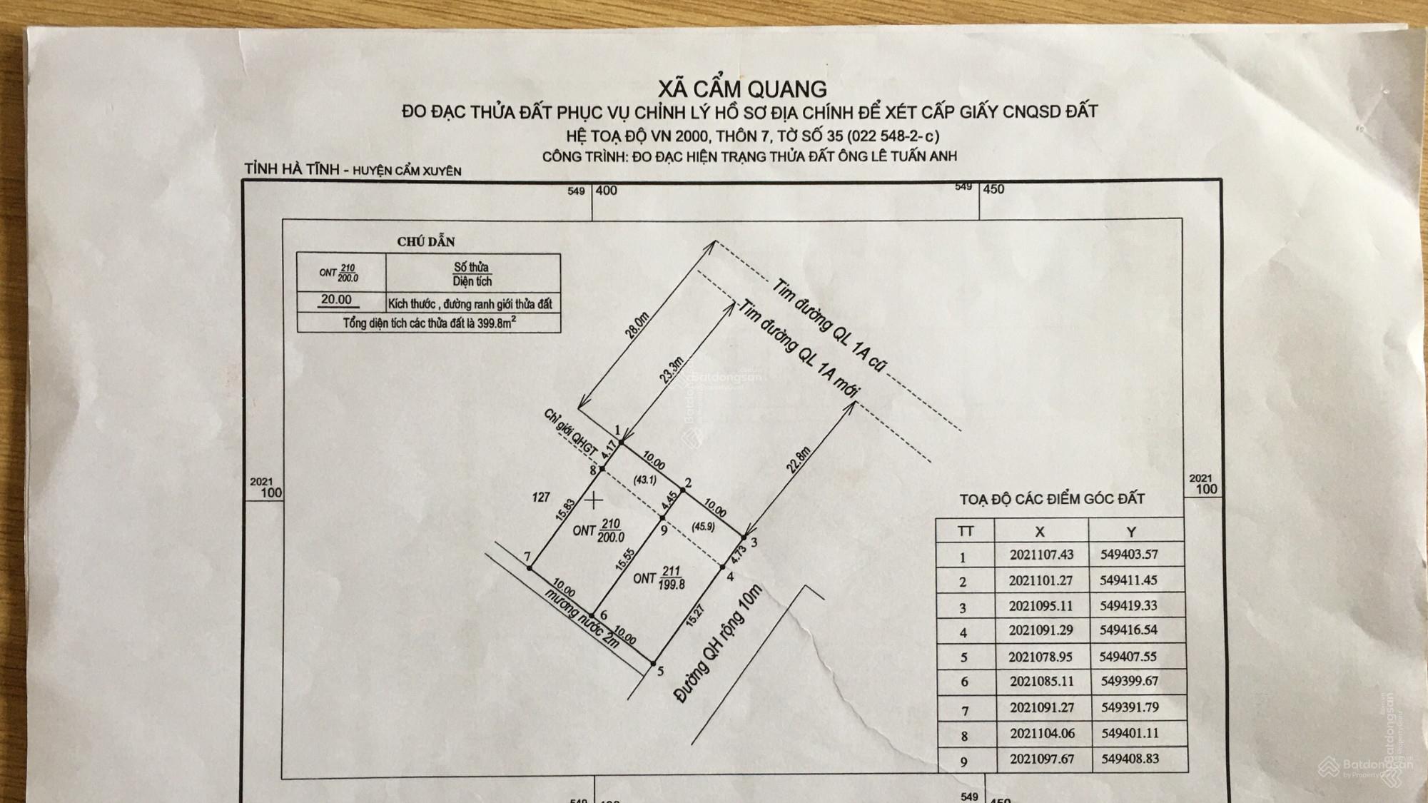 CHÍNH CHỦ CẦN BÁN 2 LÔ Đất LIỀN KỀ MẶT TIỀN Tại Đường Quốc lộ 1A, Xã Cẩm Quang, Cẩm Xuyên, Hà Tĩnh