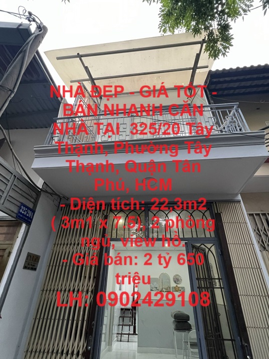 NHÀ ĐẸP - GIÁ TỐT - BÁN NHANH CĂN NHÀ TẠI 325/20 Tây Thạnh, Phường Tây Thạnh, Quận Tân Phú, HCM