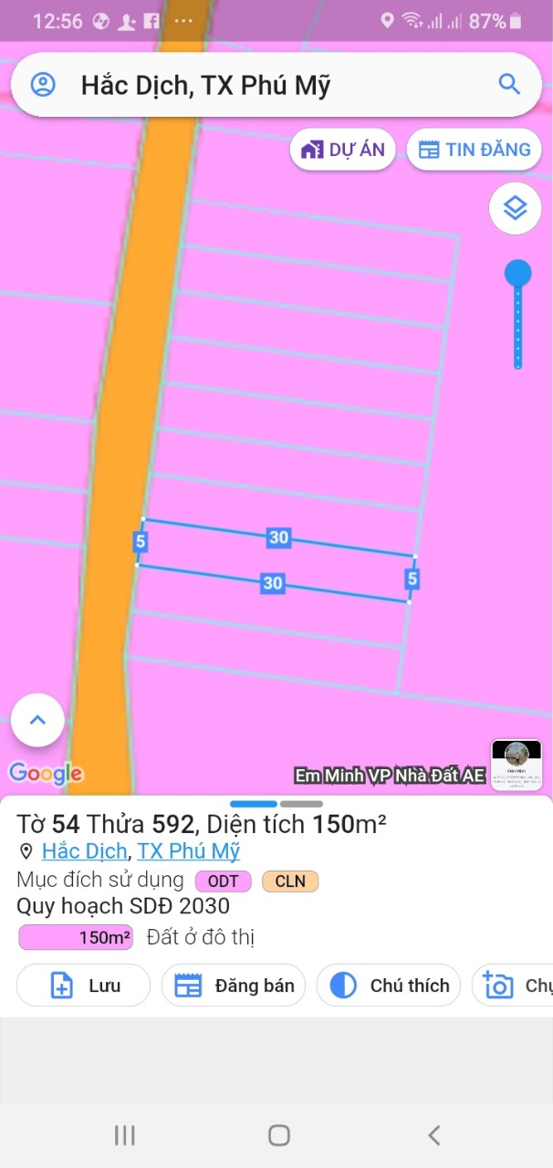 Chủ bán lô đất kp suối nhum, gần cty may thiên tường ,đường bê tông xe hơi, phường hắc dịch ,tx phú mỹ