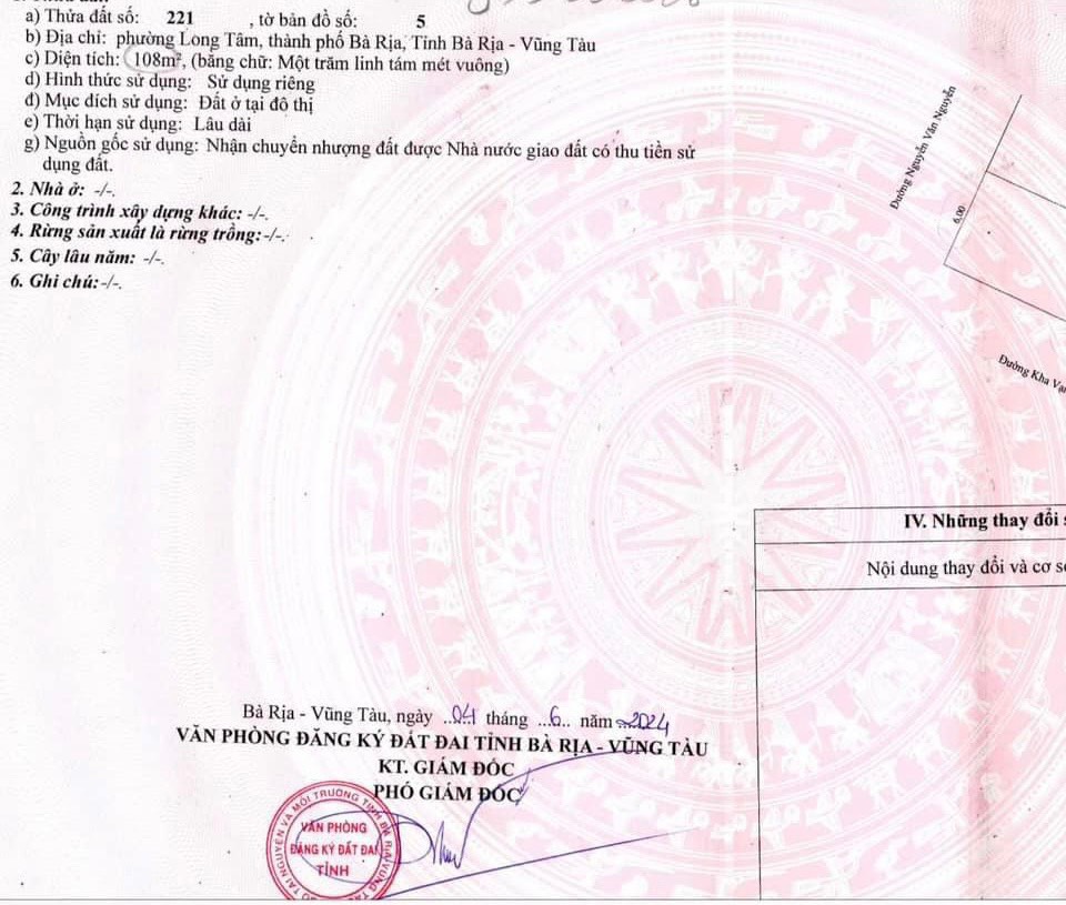 Chủ bán lô đất 2 mặt tiền đất phường long tâm tp bà rịa