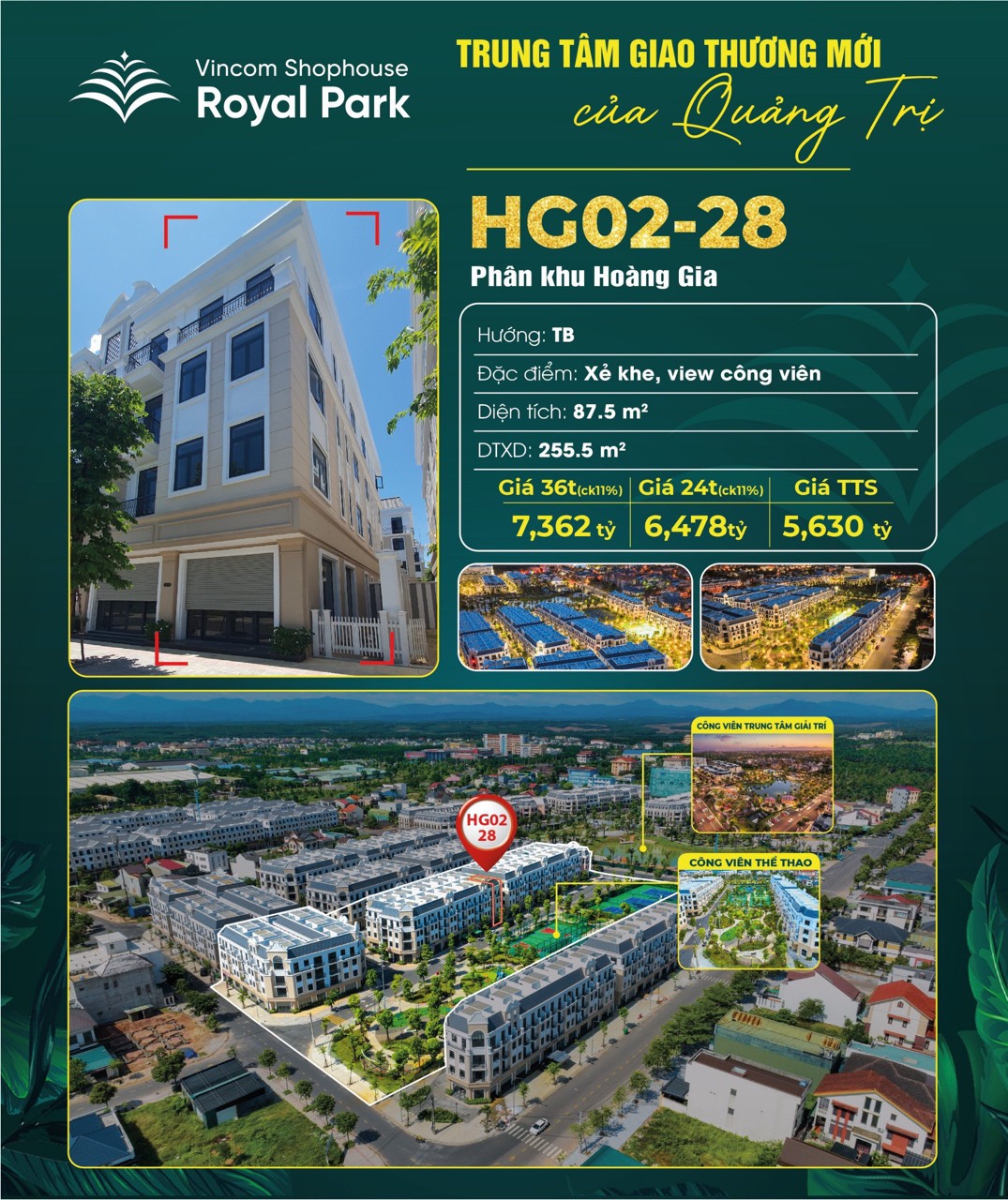 Chỉ từ 7,362 tỷ đồng, bạn đã có ngay shophouse 87,5m² tại Phân Khu Hoàng Gia 02.28 với thiết kế xẻ khe và view công
