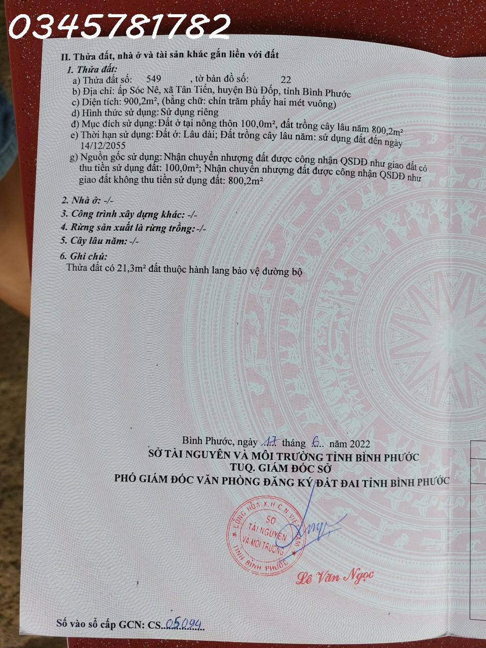 Chính chủ cần bán lô đất ấp Sóc Nê, xã Tân Tiến, huyện Bù Đốp, tỉnh Bình Phước