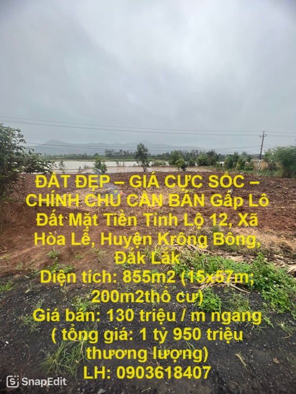 ĐẤT ĐẸP – GIÁ CỰC SỐC – CHÍNH CHỦ CẦN BÁN Gấp Lô Đất Mặt Tiền Tỉnh Lộ 12 Krông Bông