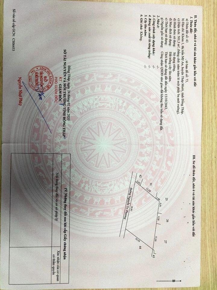 Đất Đẹp - Giá Tốt - Chính Chủ Bán Nhanh Lô Đất 2 Mặt Tiền Tại Thị Trấn Mỹ An, Tháp Mười, Đồng Tháp