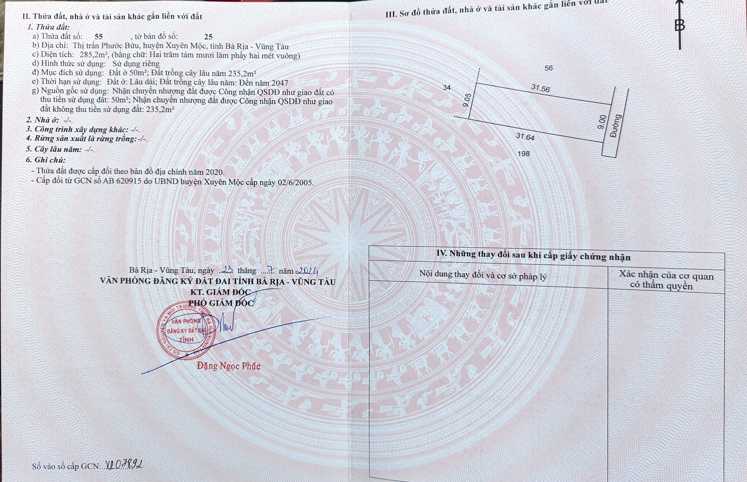 Chủ cần bán gấp lô đất: 284 met mặt tiền nhựa thị trấn phước bửu, xuyên mộc bà rịa vũng tàu