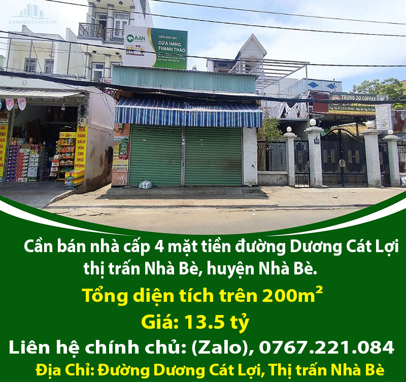 Cần bán nhà cấp 4 mặt tiền đường Dương Cát Lợi, thị trấn Nhà Bè, huyện Nhà Bè.
