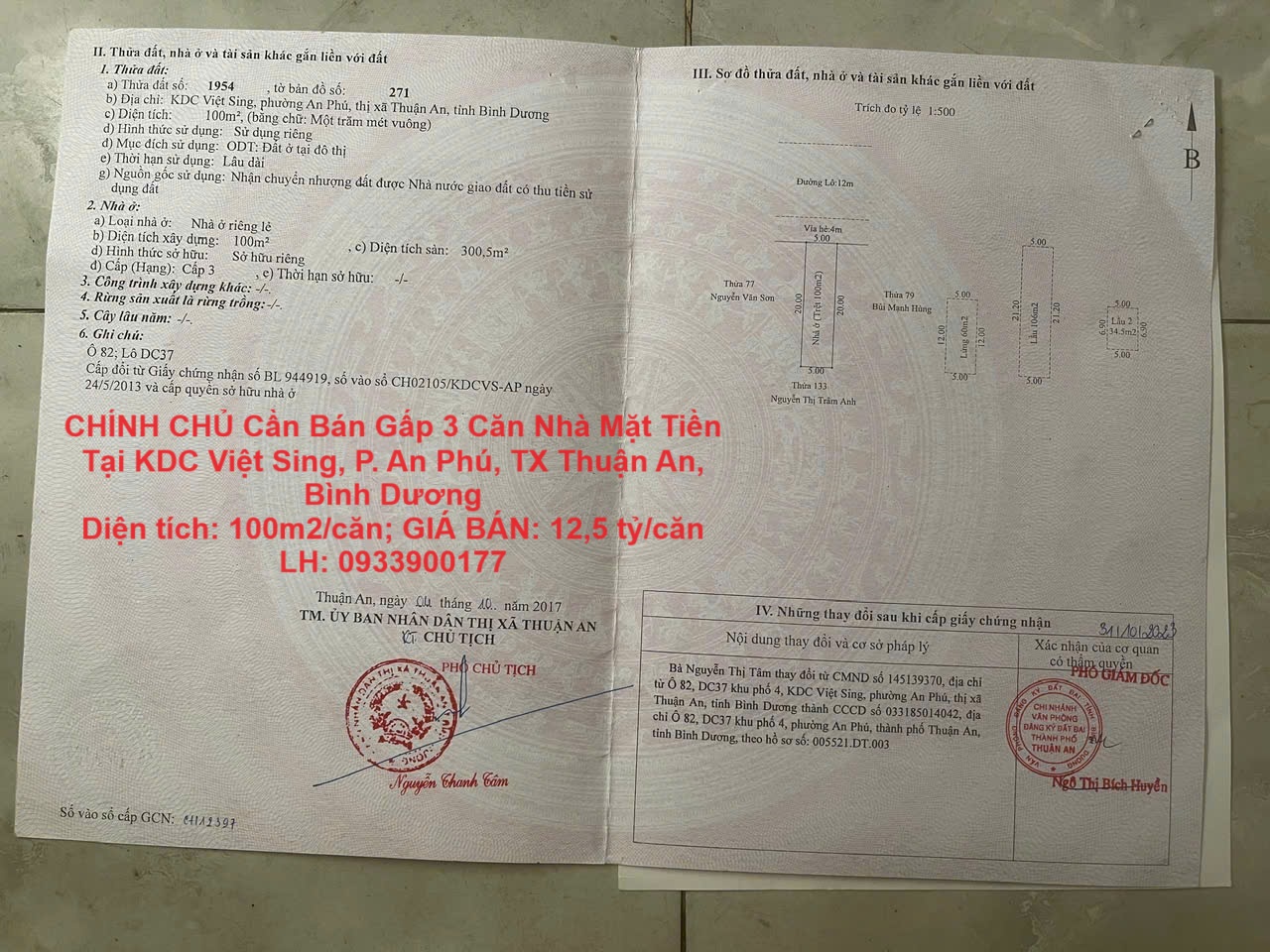 CHÍNH CHỦ Cần Bán Gấp 3 Căn Nhà Mặt Tiền Tại KDC Việt Sing, P. An Phú, TX Thuận An, Bình Dương