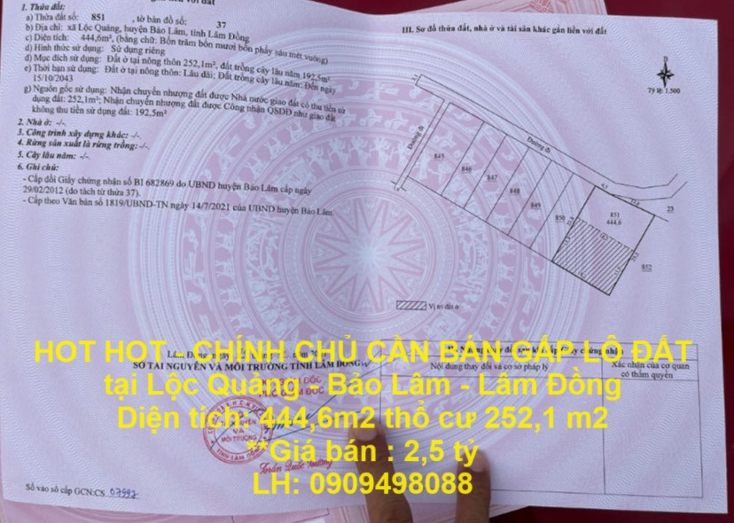 HOT HOT - CHÍNH CHỦ CẦN BÁN GẤP LÔ ĐẤT tại Lộc Quảng - Bảo Lâm - Lâm Đồng