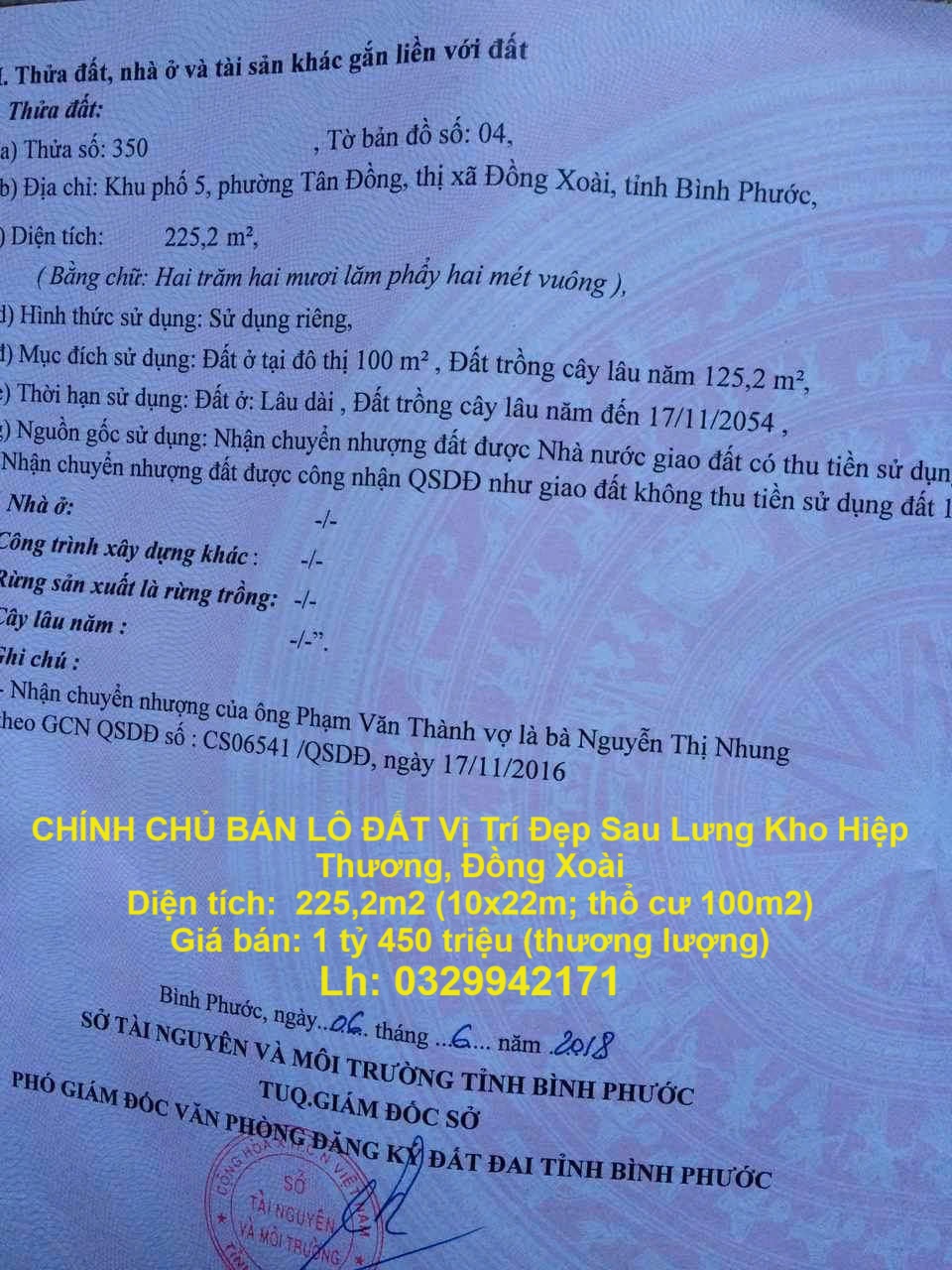 ĐẤT ĐẸP – GIÁ CỰC TỐT – CHÍNH CHỦ BÁN LÔ ĐẤT Vị Trí Đẹp Sau Lưng Kho Hiệp Thương, Đồng Xoài