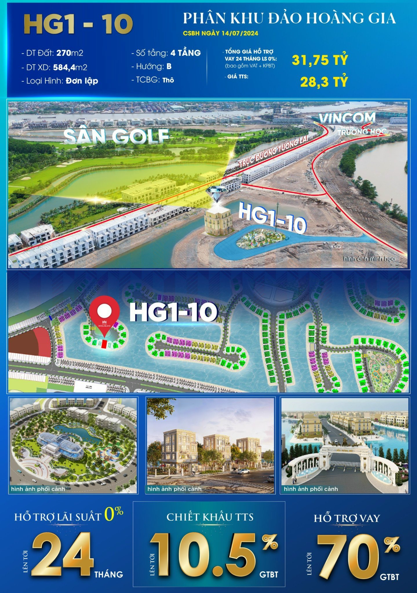 Siêu phẩm Đơn lập phân khu Hoàng Gia tại dự án Vinhome Royal Island, Thành phố đảo Hoàng Gia, nước biển mặn sau nhà, phía trước view công viên, gần tr