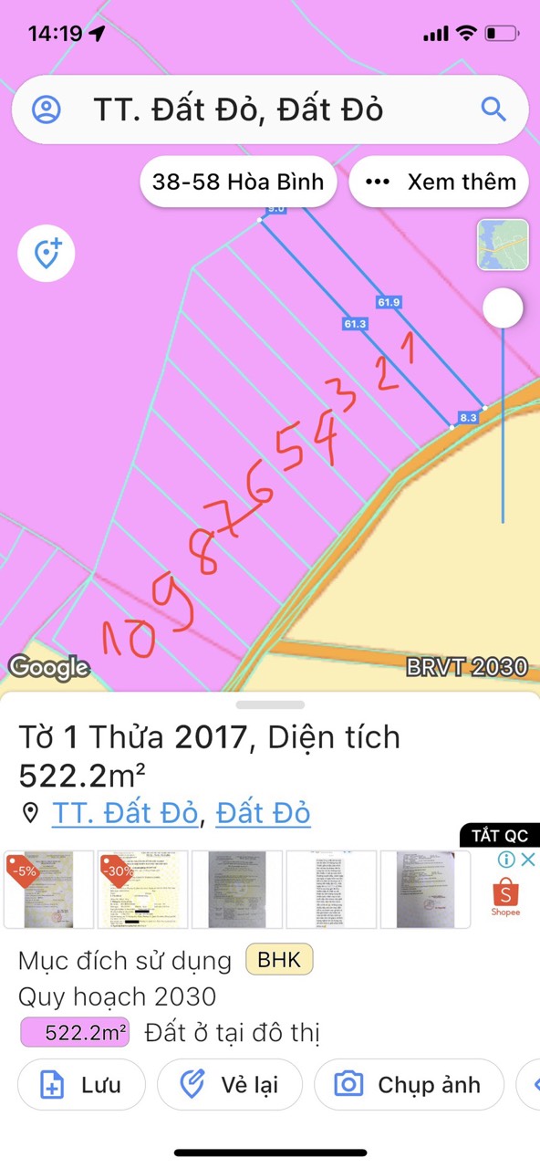 Chủ sỉ và lẻ 9 lô tt đất đỏ nhánh đoàn trung còn , thị trấn đất đỏ , bà rịa vũng tàu