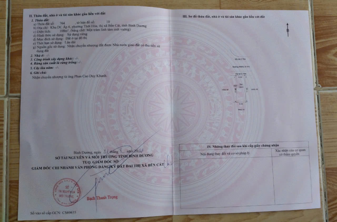 Lô đất Mỹ Phước 3 đường nhựa thông thoáng diện tích 6 x 18 thổ cư full giá chỉ 1 tỷ 380 bến cát Bình Dương, gần chợ