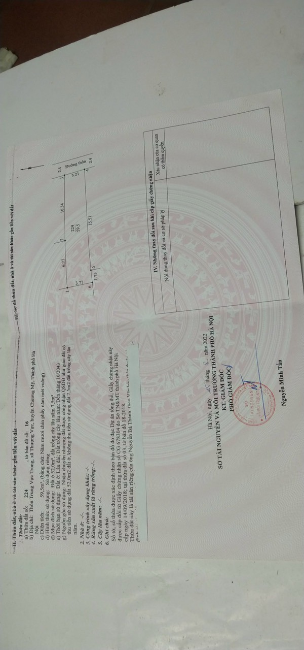 Hơn 8xx triệu lô đất 60m Thượng Vực, Chương Mỹ Diện tích: 59,5m - Ô TÔ Tải vào tận đất - Vài bước chân ra đường Cao